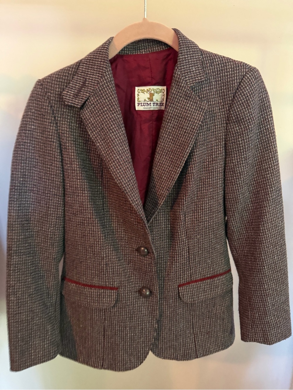 Vintage Women's Brown Houndstooth Blazer Jacket - Size S